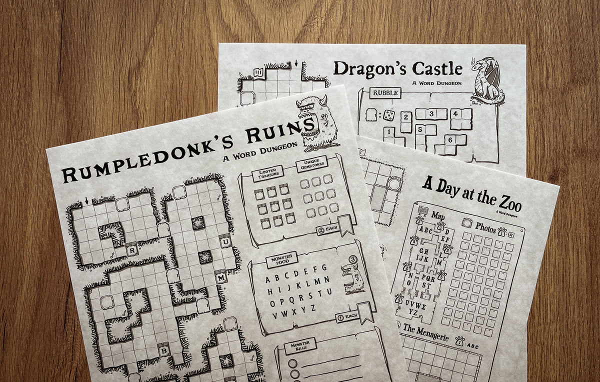 Word Dungeon Series Two: Rumpledonk's Ruins, Dragon's Castle and A Day at the Zoo maps