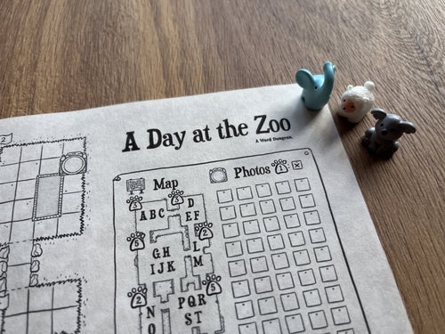 A Day at the Zoo map and photo tracker with small animal figures