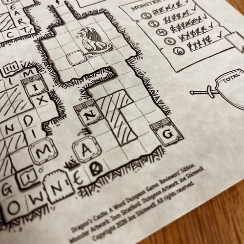 Close-up of a Dragon's Castle game in progress with rubble shaded in